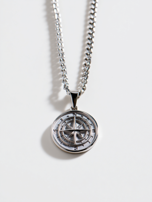 Ravion 20 x 20 cm Silver Compass Pendant Necklace - Sustainably Made