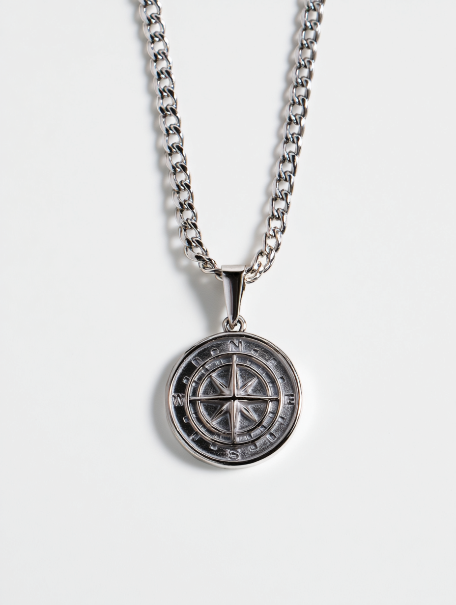 Ravion 20 x 20 cm Silver Compass Pendant Necklace - Sustainably Made