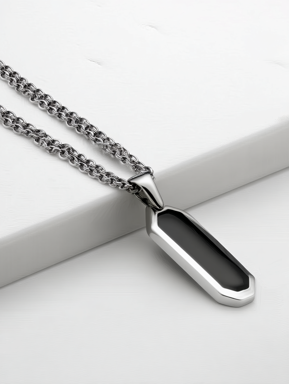 Ravion Silver Stainless Steel Geometric Pendant Necklace - Ravion